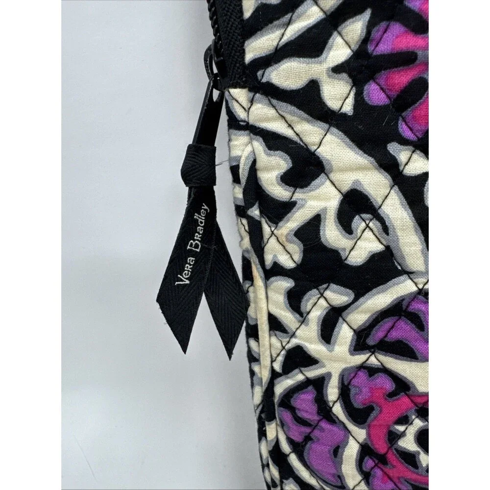 Vera Bradley Flora Medallion Quilted Laptop Sleeve Black White Purple